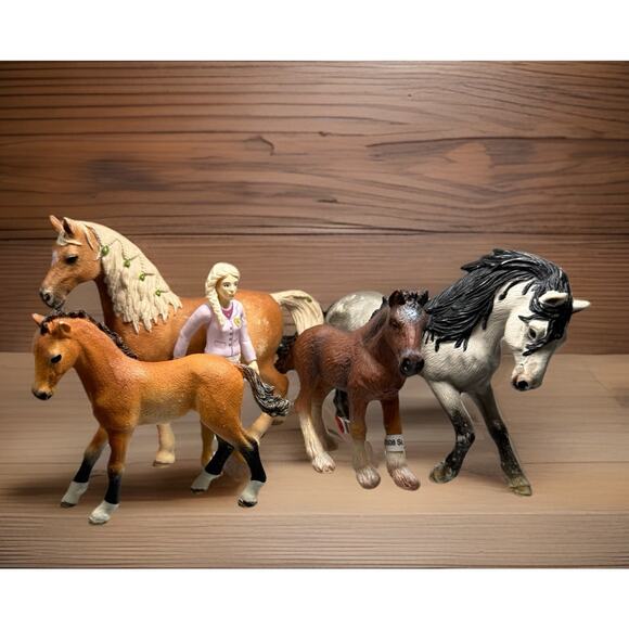 SCHLEICH Horse Lot Clydesdale Tennessee Walker Andalusian Arabian & Blonde Rider - Picture 1 of 9
